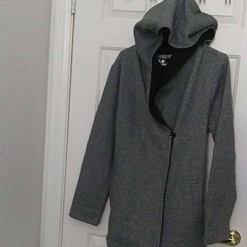 Sebby Gray Button Down Hooded Coat In XXL..